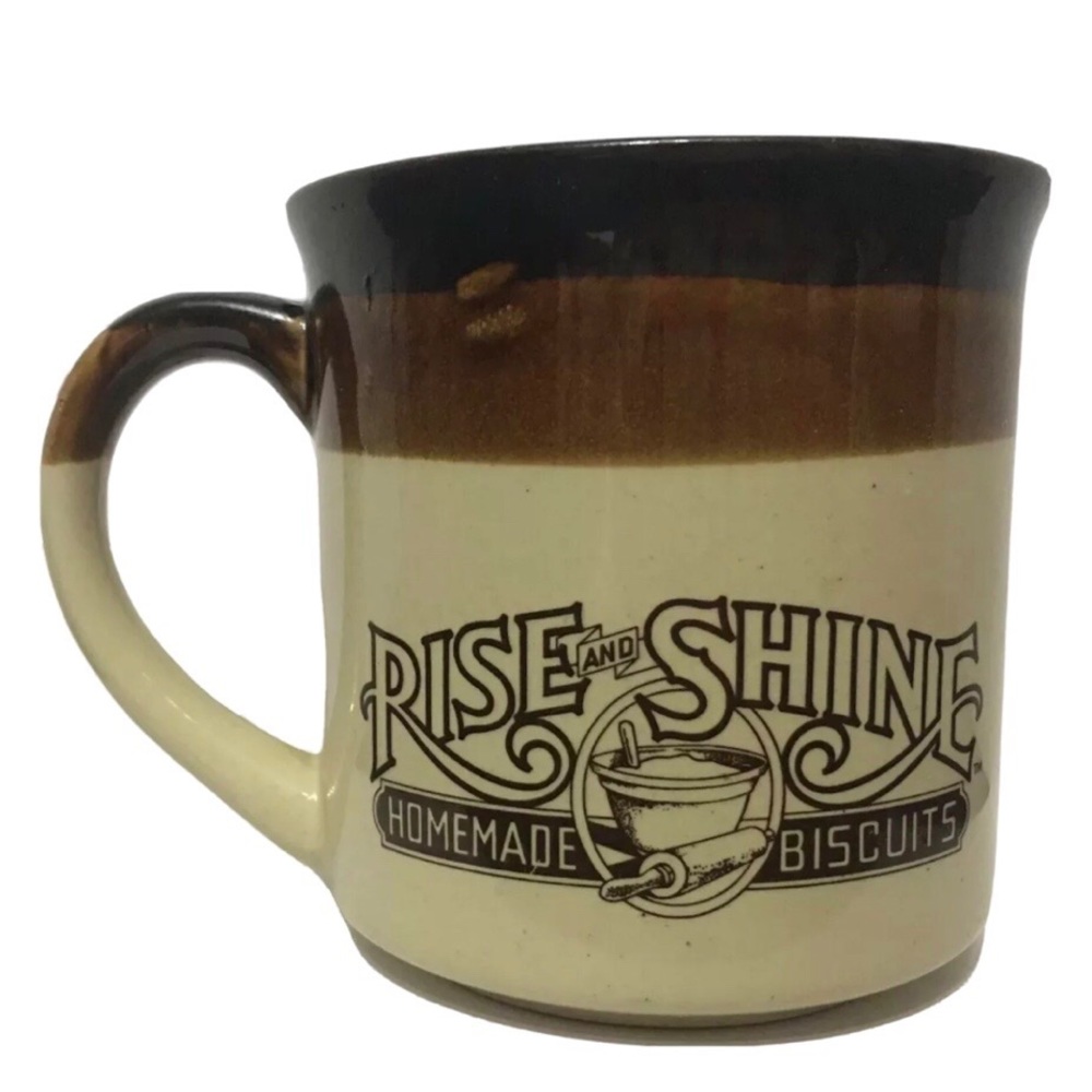 Vintage Hardees Coffee Mug 1986 Rise And Shine Homemade Biscuits Glazed Brown